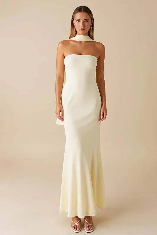 Daffodil Mermaid Strapless Ruffled Formal Dress sold by Zapaka