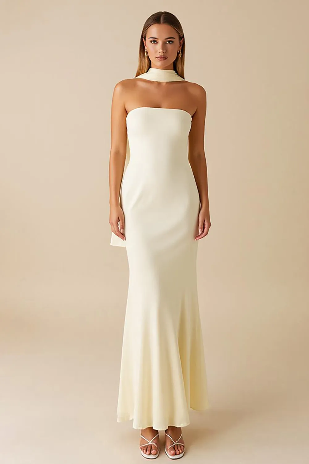 Daffodil Mermaid Strapless Ruffled Formal Dress sold by Zapaka