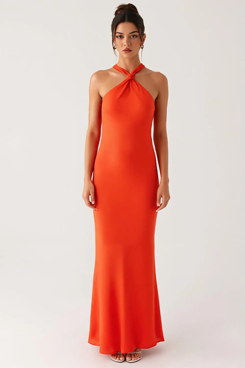 Halter Orange Backless Sheath Formal Dress sold by Zapaka