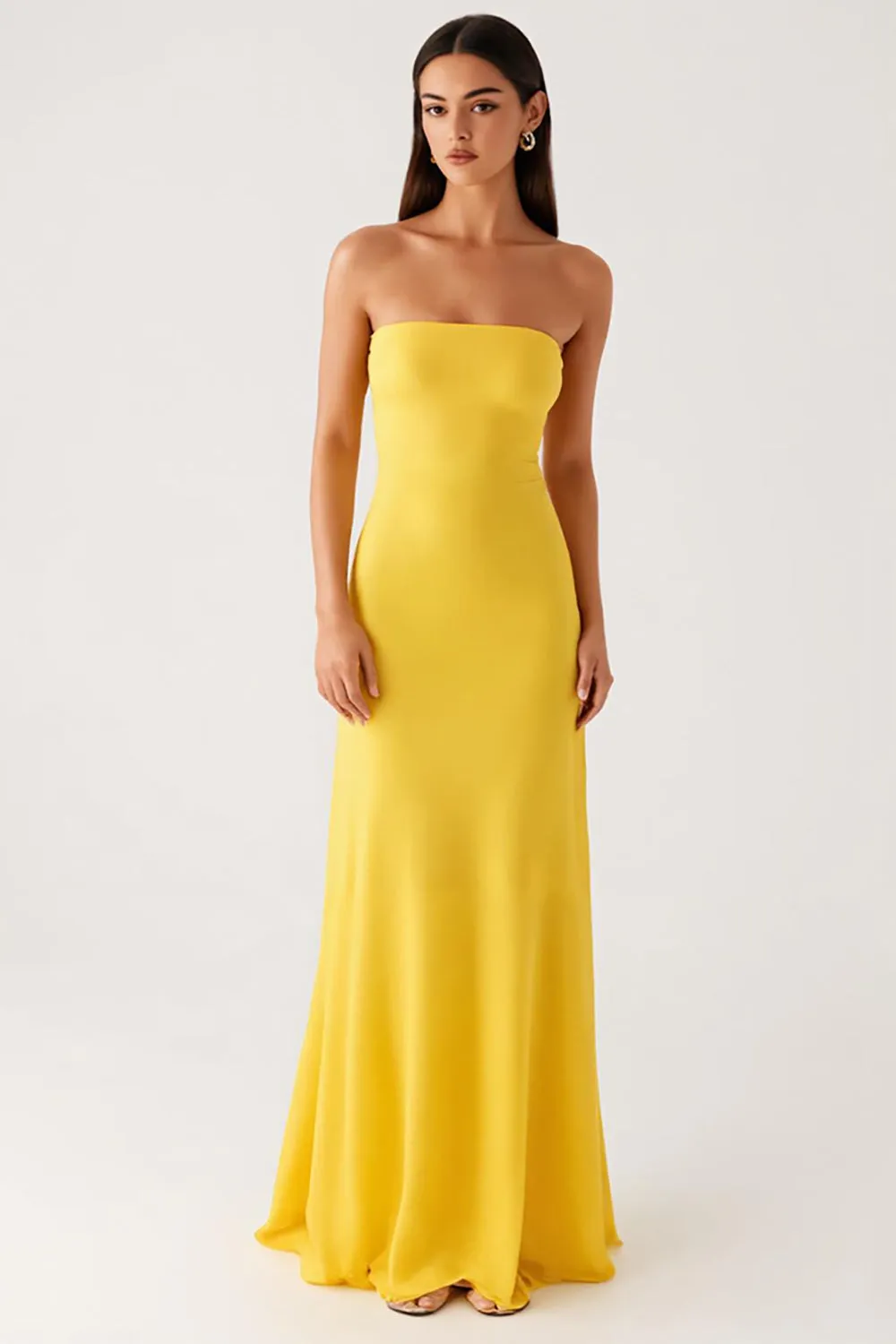 Strapless Yellow Chiffon Formal Dress sold by Zapaka