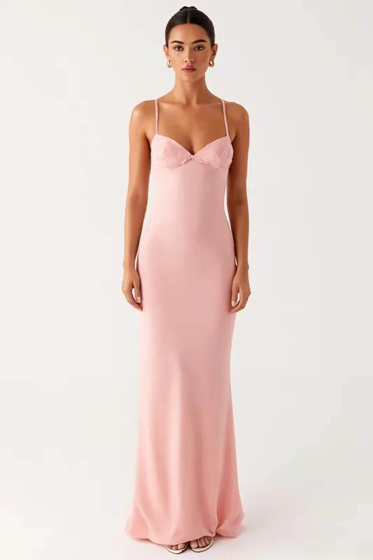 Pink Sheath Spaghetti Straps Chiffon Formal Dress sold by Zapaka