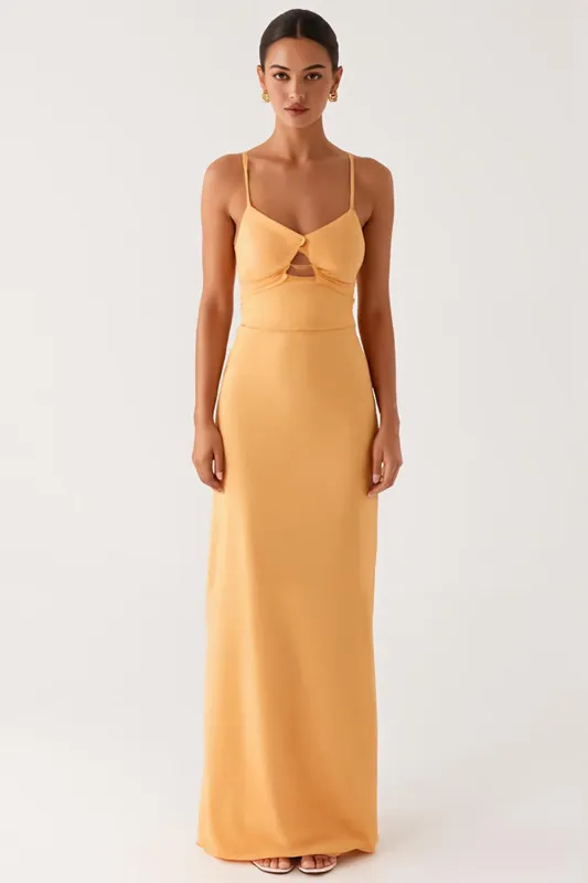 Light Yellow Cut Out Spaghetti Straps Sheath Formal Dress sold by Zapaka