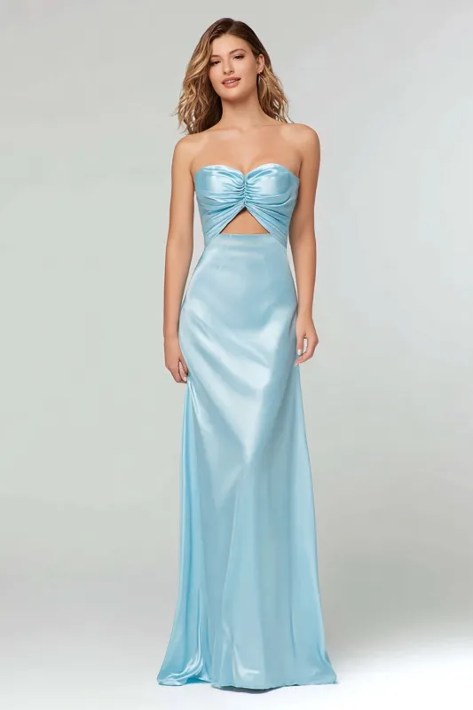 Strapless Sheath Cut Out Sky Blue Long Formal Dress sold by Zapaka