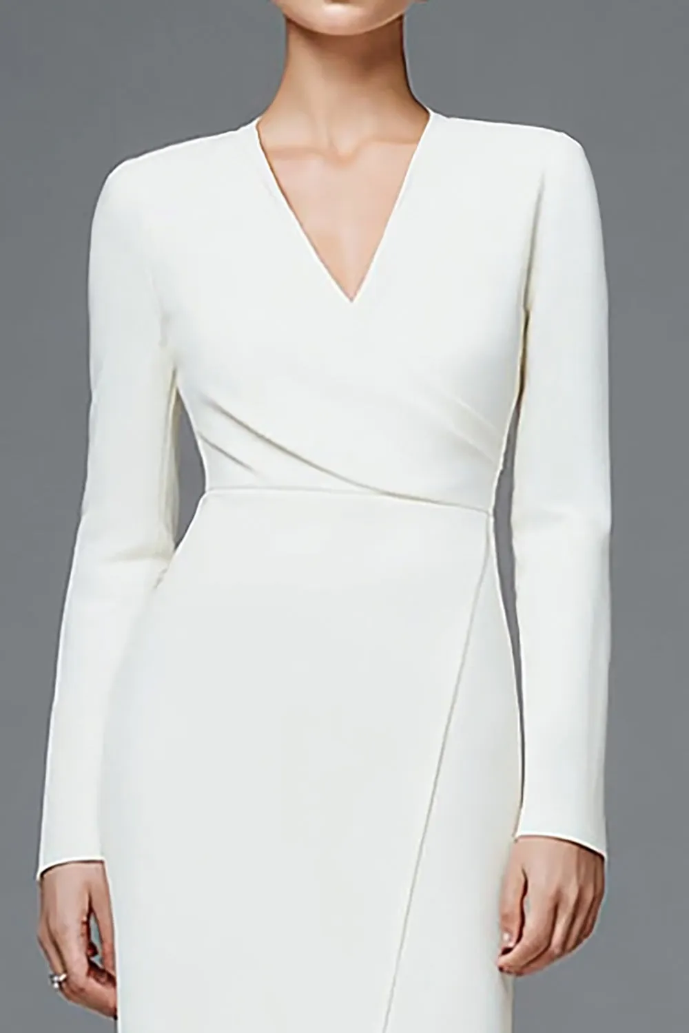 Ivory Sheath V-Neck Maxi Work Dress with Sleeves sold by Zapaka product image thumbnail 2