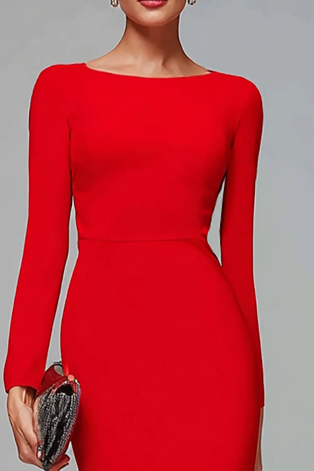 Red Mermaid Boat Neck Midi Dress with Ruffles sold by Zapaka product image thumbnail 2