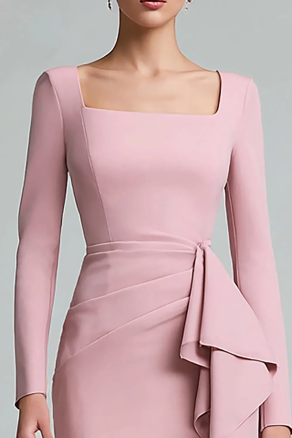 Pink Sheath Ruched Square Neck Midi Work Dress with Drape sold by Zapaka product image thumbnail 2