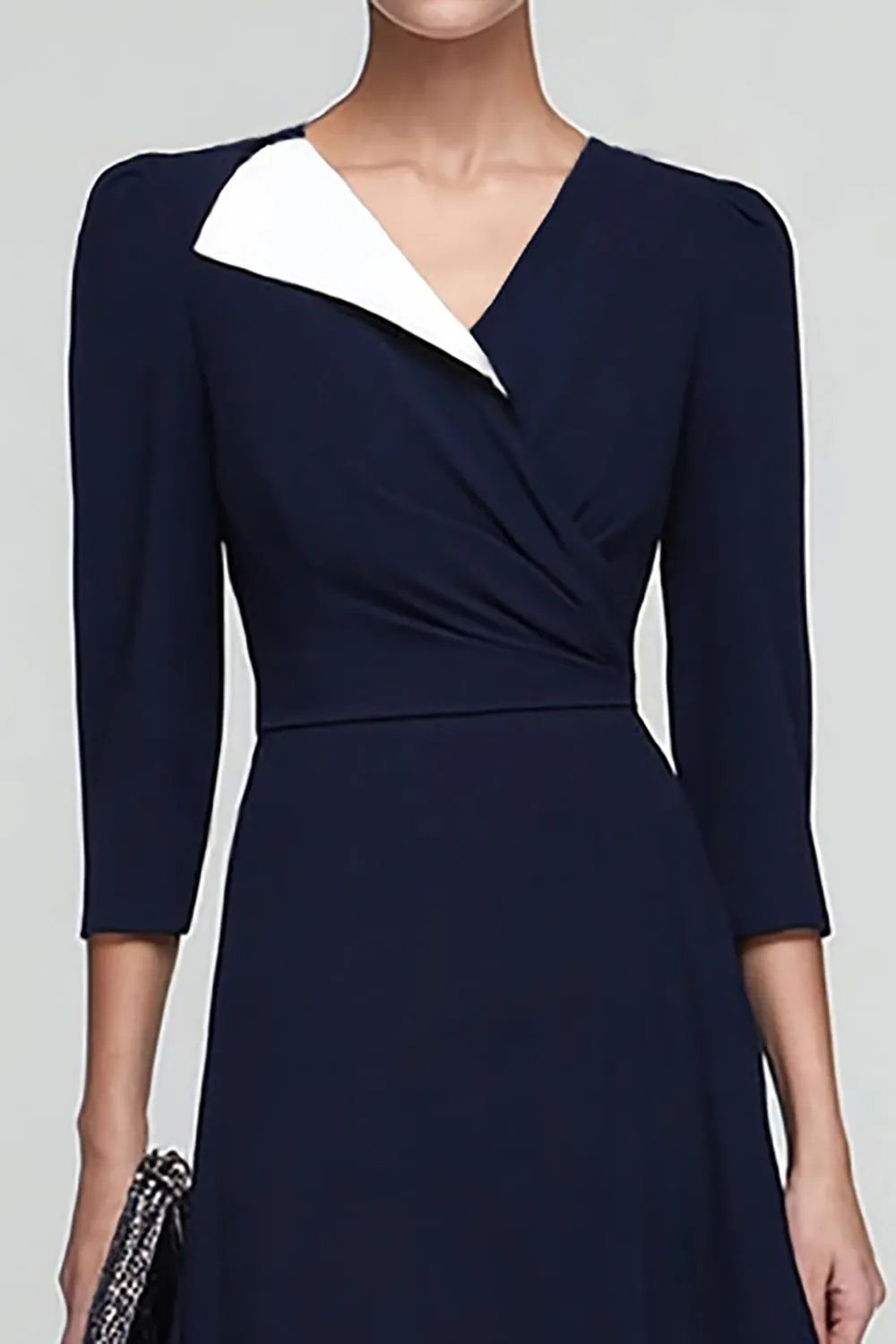 Black and White V-Neck A Line Midi Work Dress sold by Zapaka product image thumbnail 2