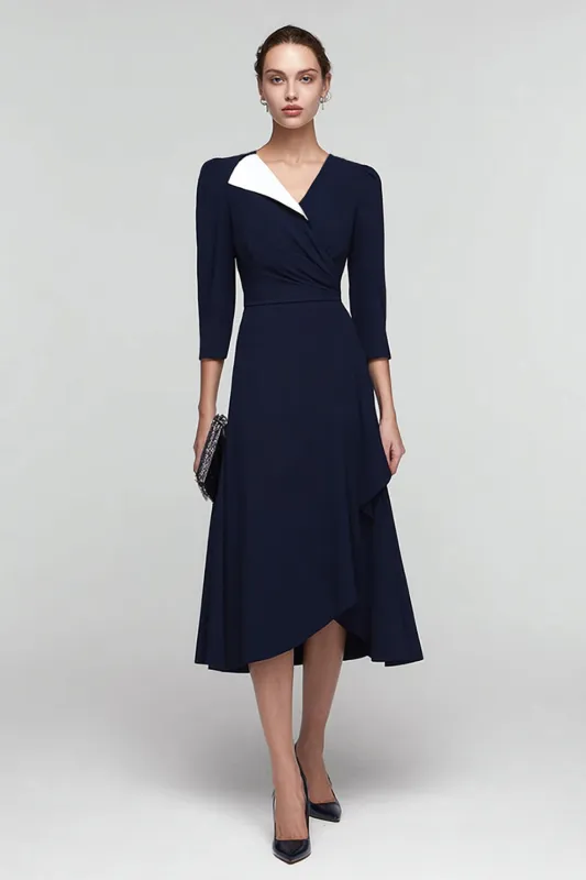 Black and White V-Neck A Line Midi Work Dress sold by Zapaka