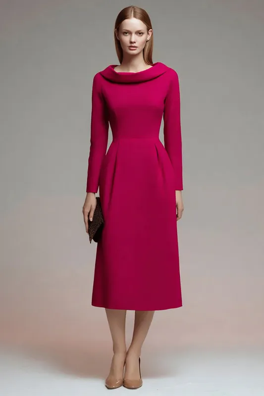 Fuchsia Roll Collar Neck Midi Work Dress sold by Zapaka