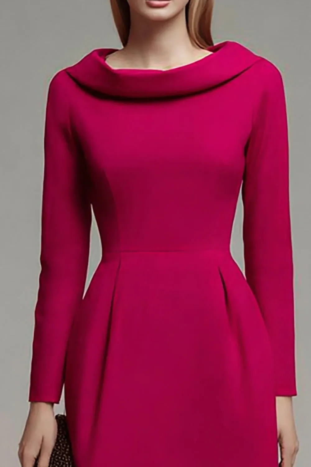 Fuchsia Roll Collar Neck Midi Work Dress sold by Zapaka product image thumbnail 2