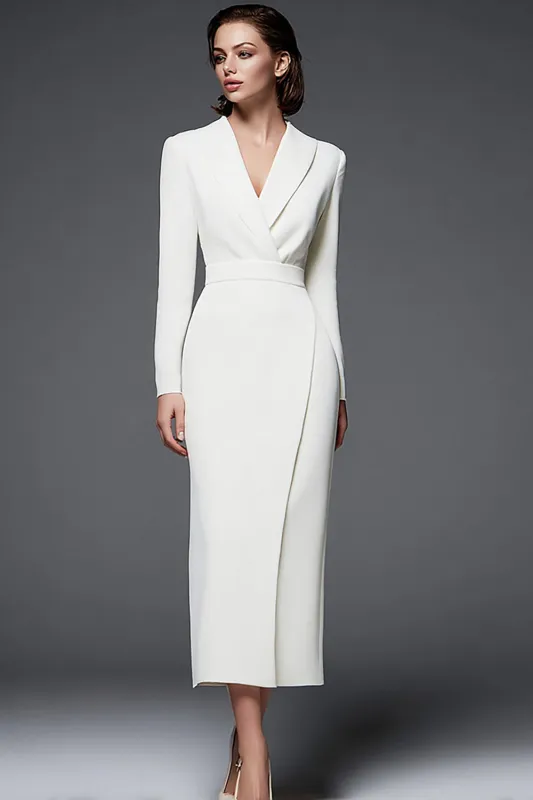 Ivory Sheath Shawl Lapel Maxi Work Dress sold by Zapaka