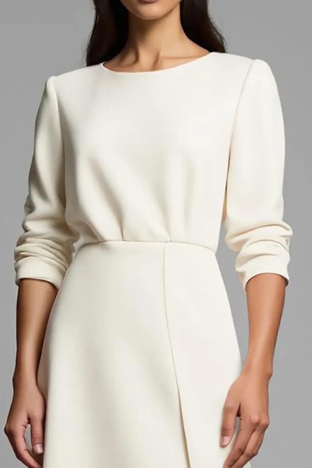 Ivory Round Neck A Line Midi Work Dress with Slit sold by Zapaka product image thumbnail 3