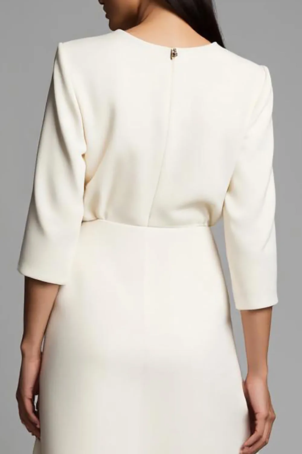 Ivory Round Neck A Line Midi Work Dress with Slit sold by Zapaka product image thumbnail 4