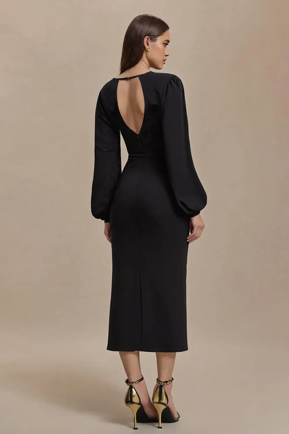 Black Sheath Maxi Work Dress with Open Back sold by Zapaka product image thumbnail 2