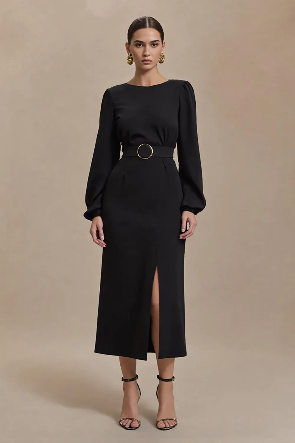 Black Sheath Maxi Work Dress with Open Back sold by Zapaka