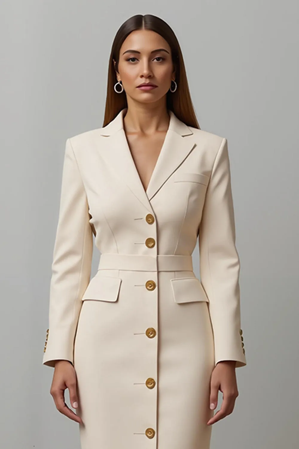 Champagne Pencil Notched Lapel Midi Blazer Dress sold by Zapaka product image thumbnail 3