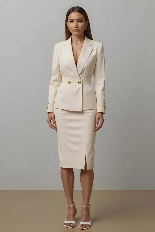 Ivory Notched Lapel Sheath 2-piece Work Dress sold by Zapaka