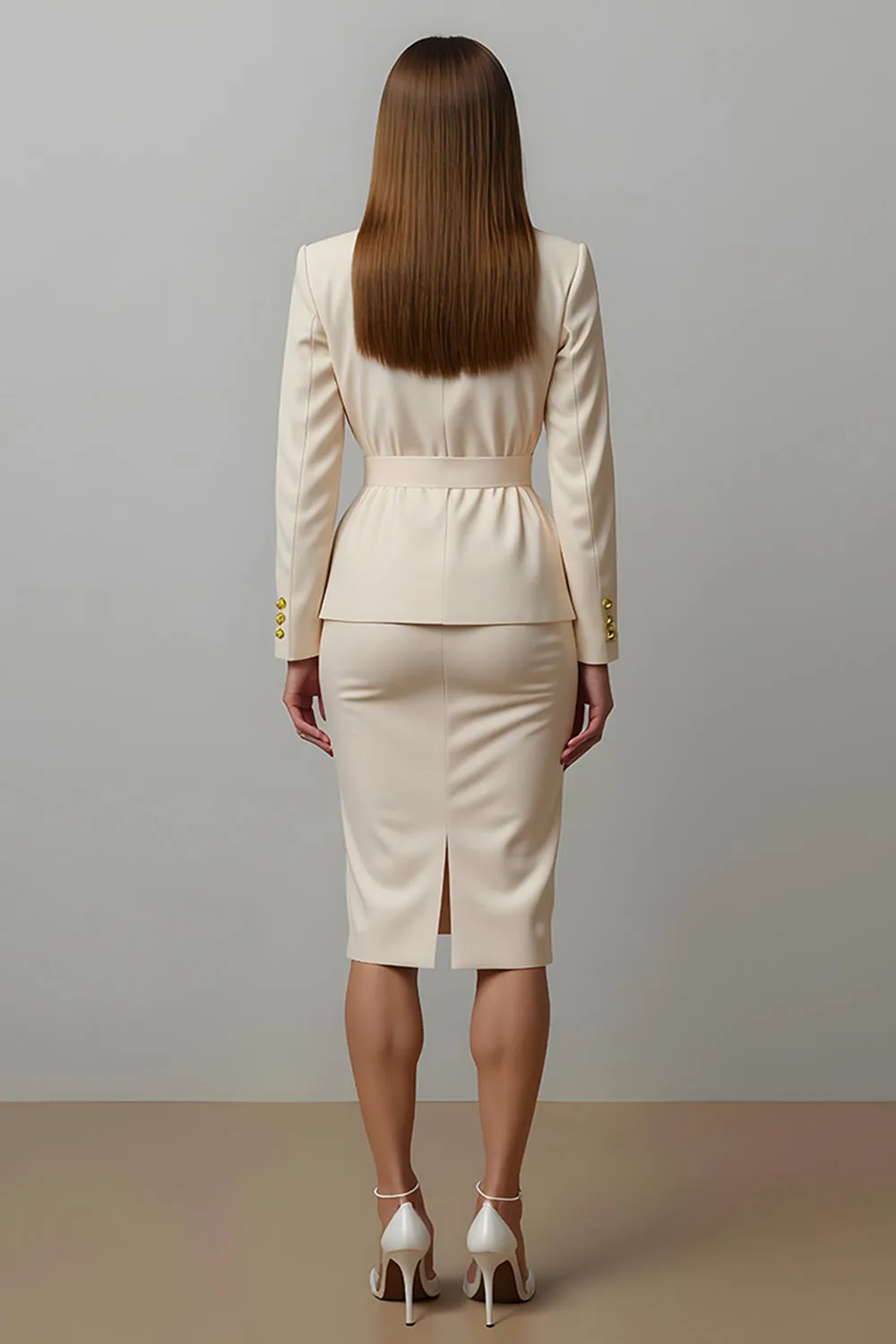 Ivory Notched Lapel Sheath 2-piece Work Dress sold by Zapaka product image thumbnail 2