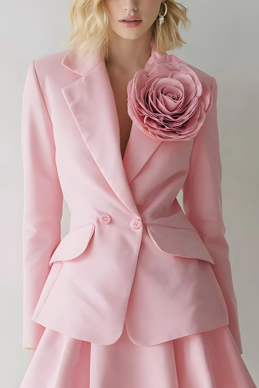 Pink 2 Piece Satin Notched Lapel Short Business Suits with 3D Flower sold by Zapaka product image thumbnail 2