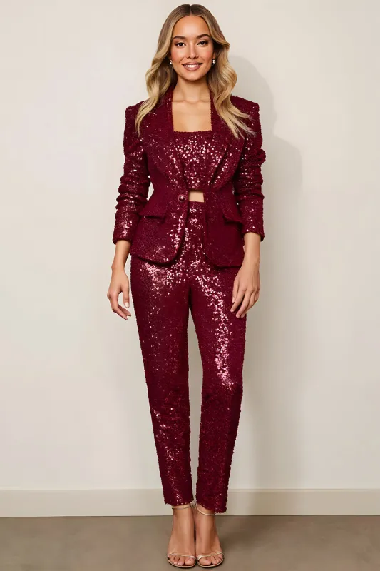 Sparkly Burgundy One Button 2 Piece Prom Suit sold by Zapaka