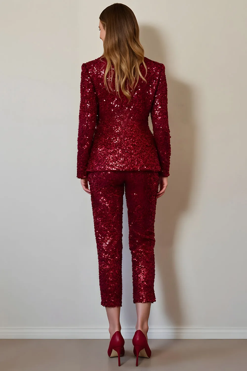 Sparkly Burgundy One Button 2 Piece Prom Suit sold by Zapaka product image thumbnail 2