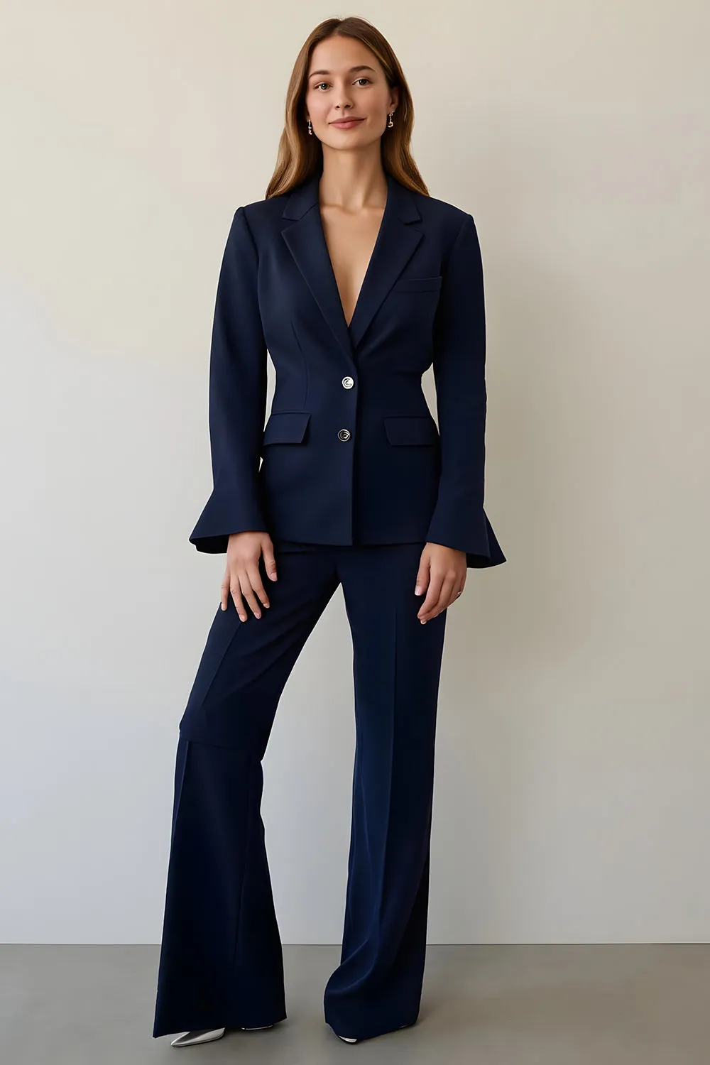 Navy Single Breasted Notched Lapel 2 Piece Work Suit sold by Zapaka