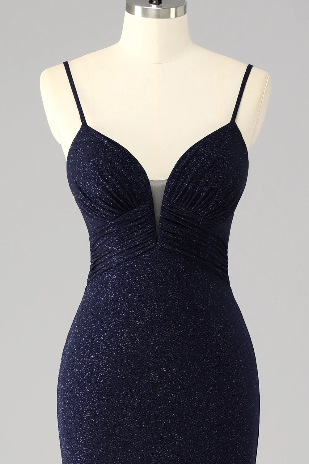 Sparkly Navy Spaghetti Straps Mermaid Long Prom Dress with Slit sold by Zapaka product image thumbnail 4