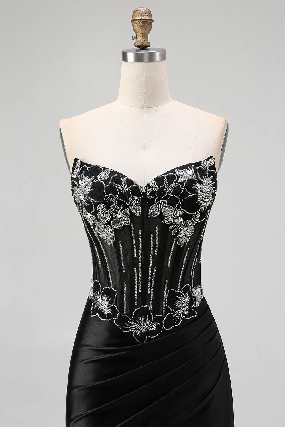 Black Strapless Mermaid Corset Long Prom Dress with Lace Up Back sold by Zapaka product image thumbnail 4