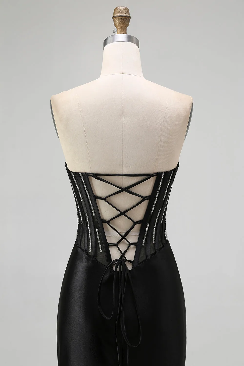 Black Strapless Mermaid Corset Long Prom Dress with Lace Up Back sold by Zapaka product image thumbnail 5