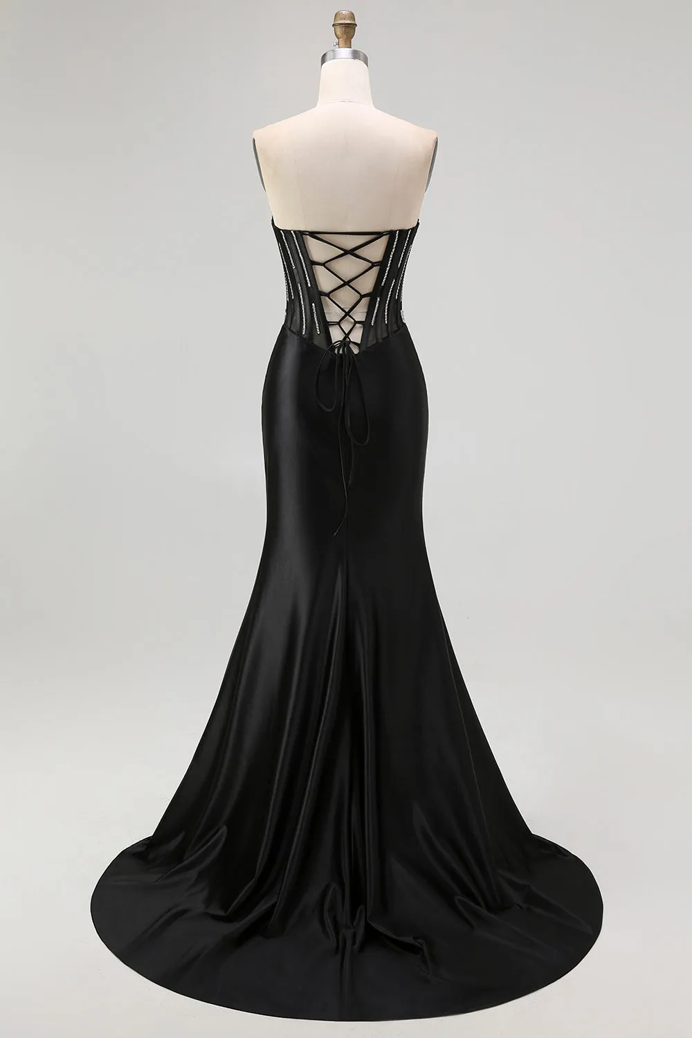 Black Strapless Mermaid Corset Long Prom Dress with Lace Up Back sold by Zapaka product image thumbnail 2