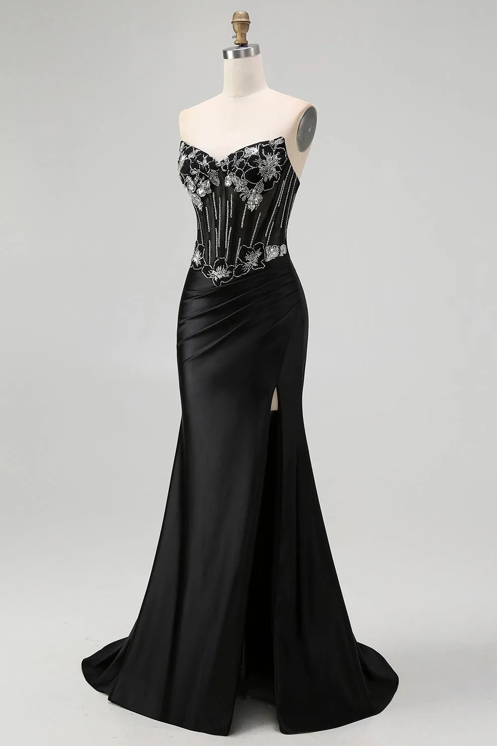 Black Strapless Mermaid Corset Long Prom Dress with Lace Up Back sold by Zapaka product image thumbnail 3