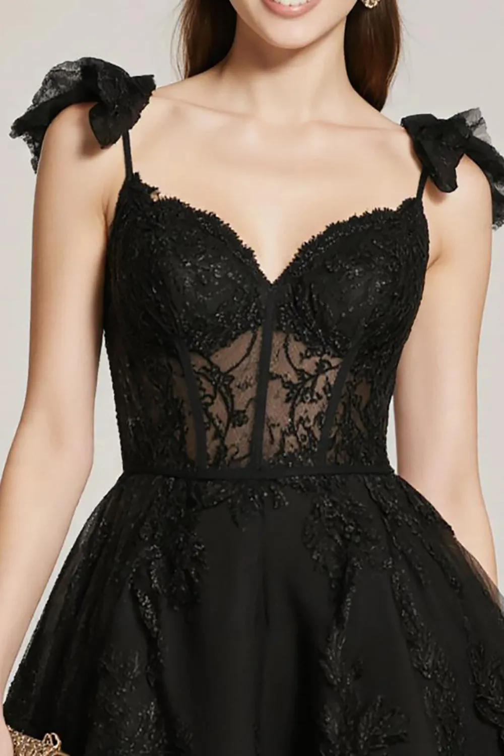 Black Lace A Line Corset Short Cocktail Dress with Bow sold by Zapaka product image thumbnail 3