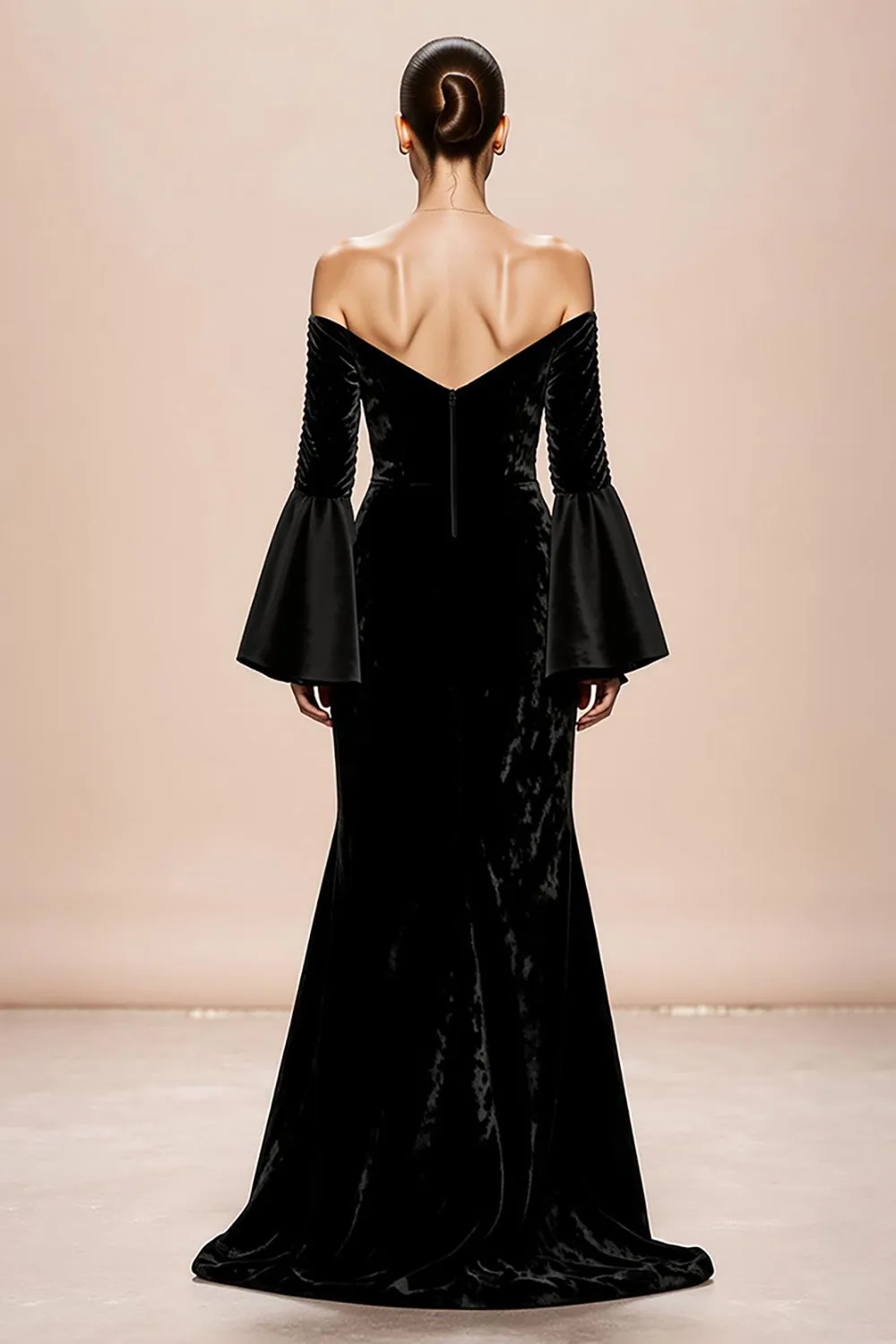 Black Mermaid Off the Shoulder Velvet Evening Dress With Slit sold by Zapaka product image thumbnail 2