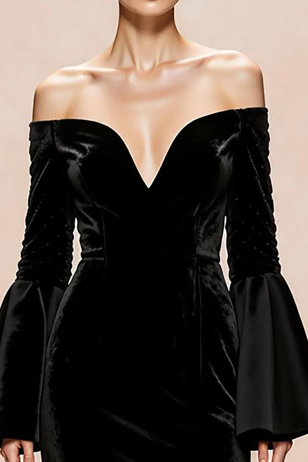 Black Mermaid Off the Shoulder Velvet Evening Dress With Slit sold by Zapaka product image thumbnail 3