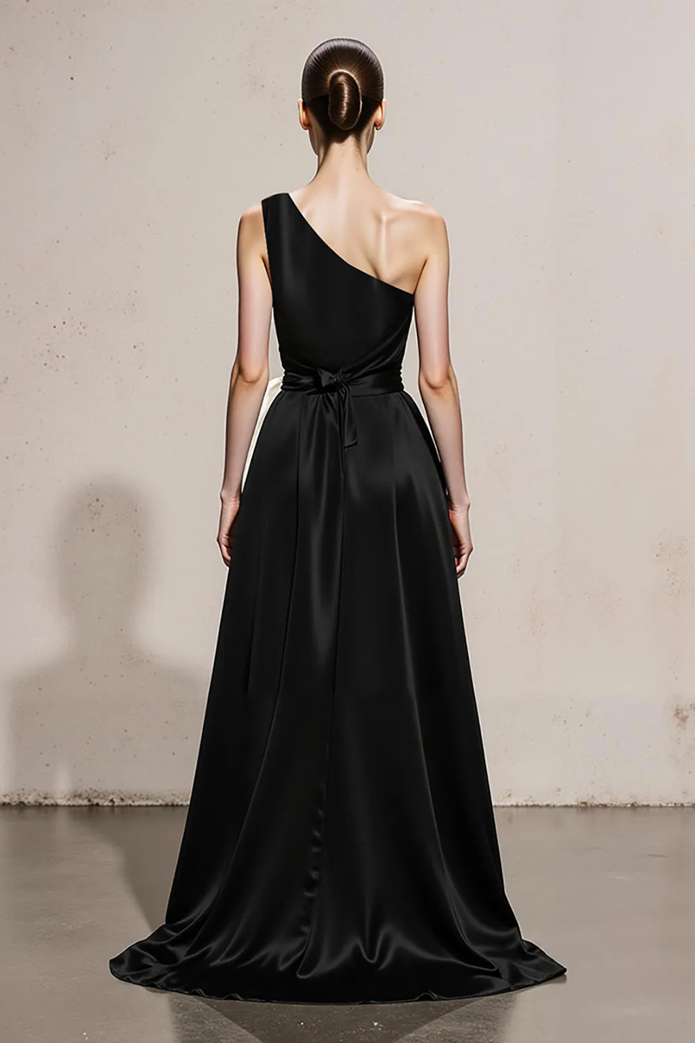 Black and White A-Line One Shoulder Satin Long Evening Dress sold by Zapaka product image thumbnail 2