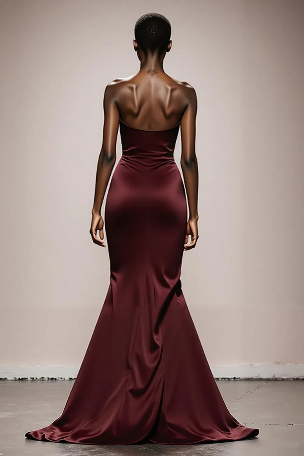 Mermaid Burgundy Strapless Satin Evening Dress with Slit sold by Zapaka product image thumbnail 2