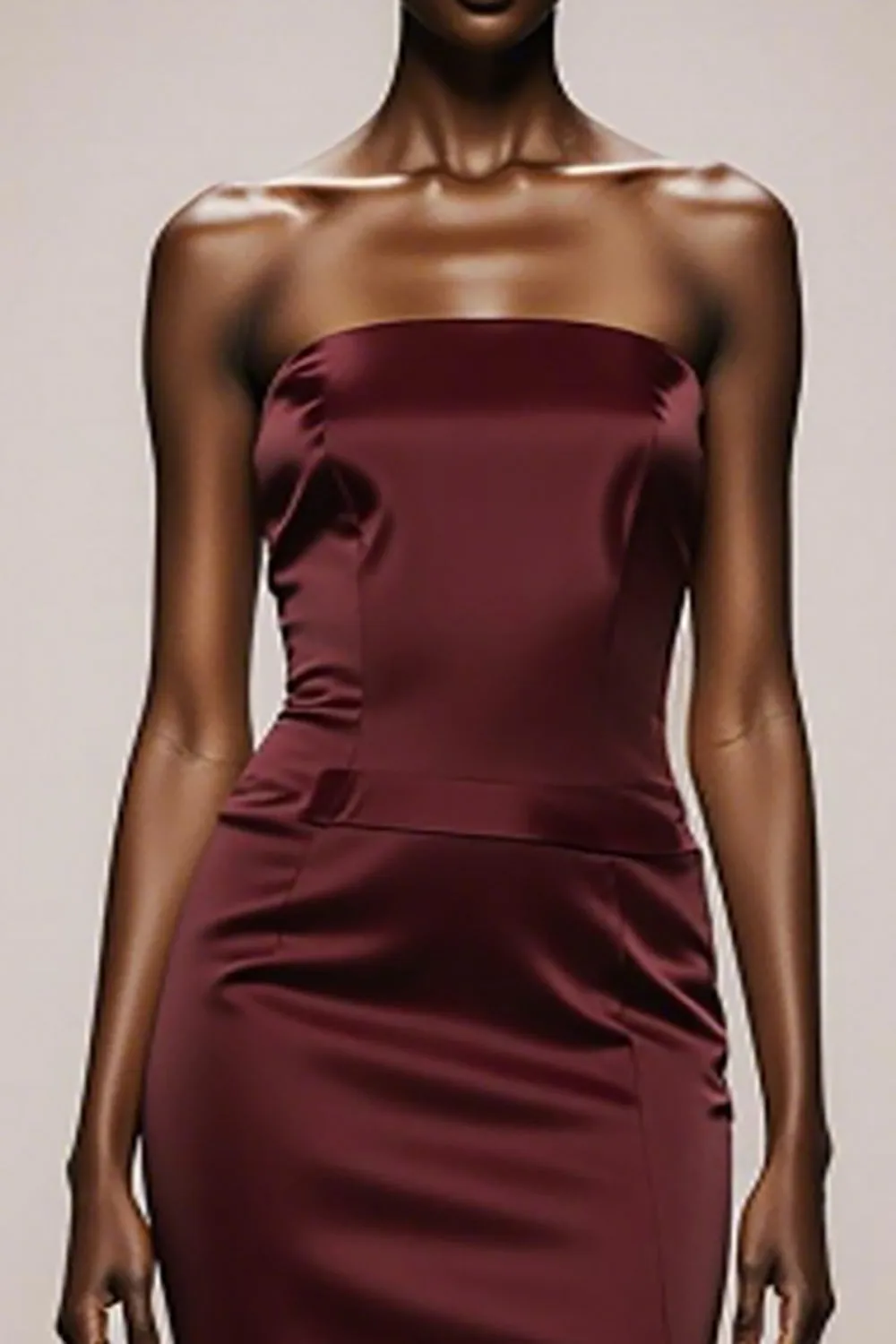 Mermaid Burgundy Strapless Satin Evening Dress with Slit sold by Zapaka product image thumbnail 3