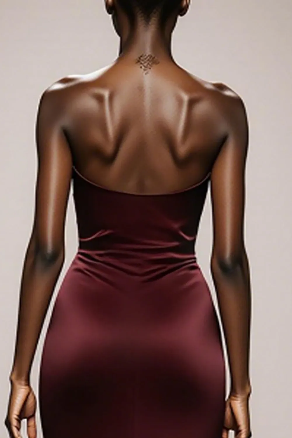 Mermaid Burgundy Strapless Satin Evening Dress with Slit sold by Zapaka product image thumbnail 4