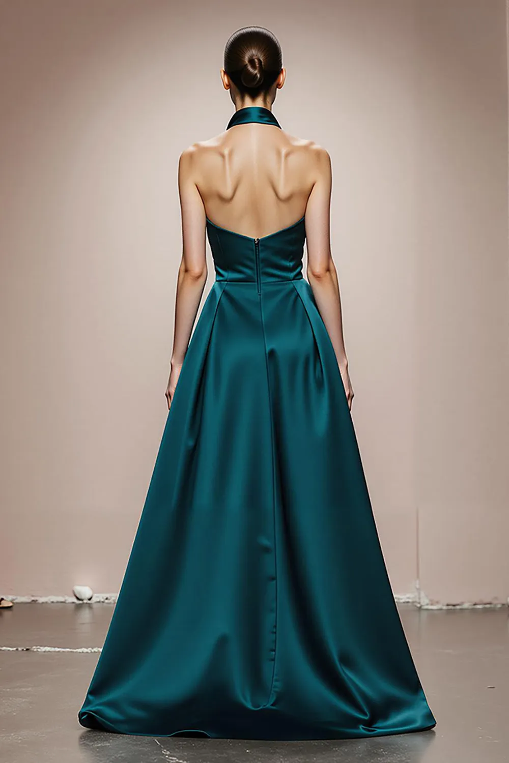 A-Line Halter Dark Green Satin Evening Dress sold by Zapaka product image thumbnail 2