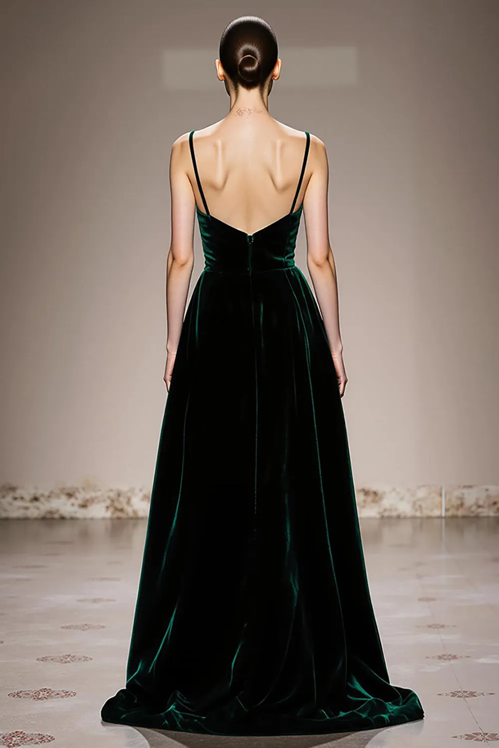 A-Line Dark Green Velvet Evening Dress with Slit sold by Zapaka product image thumbnail 2