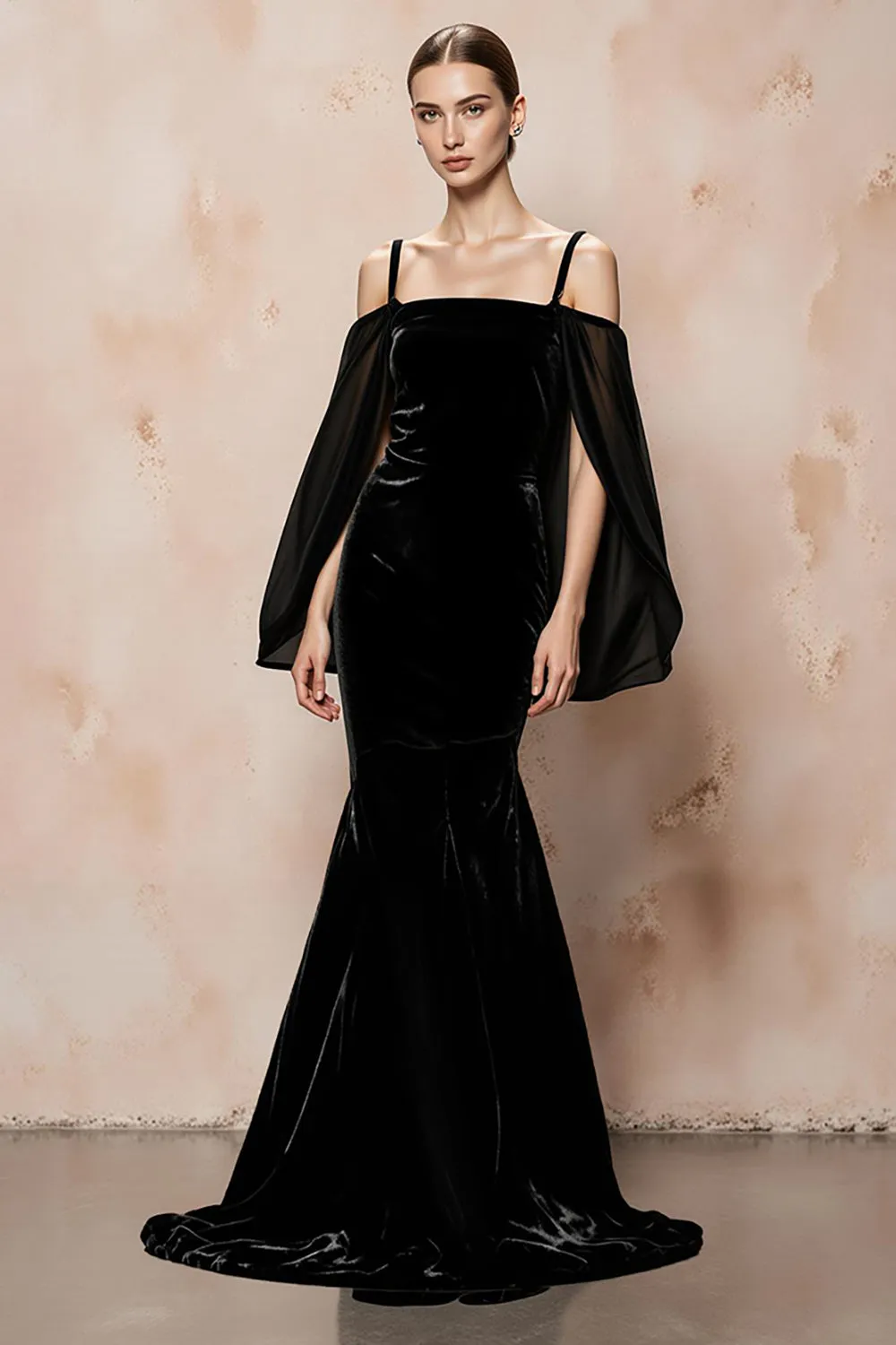 Mermaid Cold Shoulder Black Velvet Evening Dress sold by Zapaka