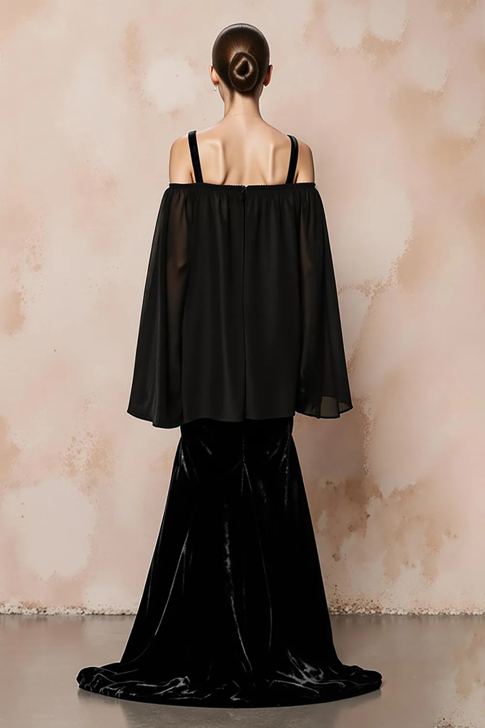 Mermaid Cold Shoulder Black Velvet Evening Dress sold by Zapaka product image thumbnail 2