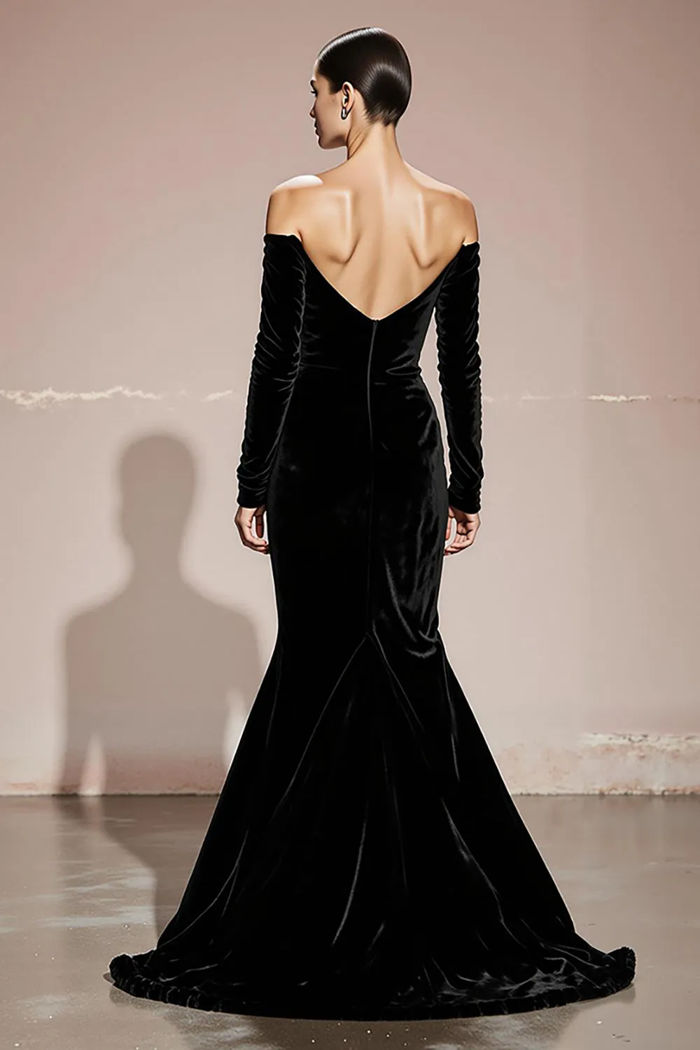 Black Mermaid Off the Shoulder Velvet Long Evening Dress sold by Zapaka product image thumbnail 2