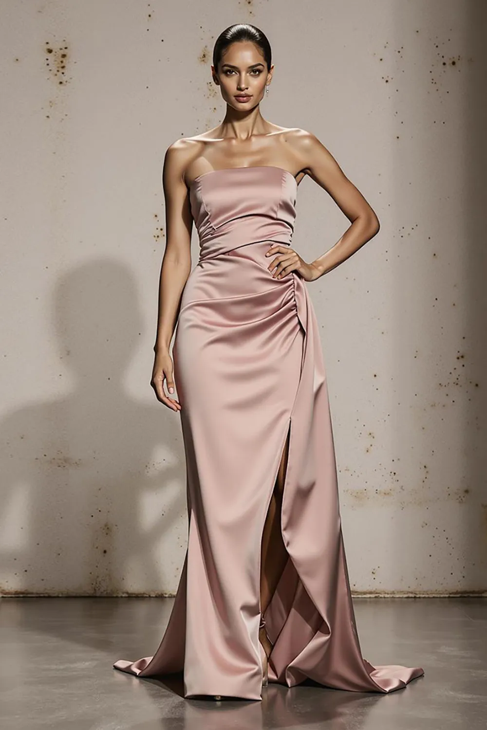 Off The Shoulder Light Pink Sheath Strapless Evening Dress sold by Zapaka