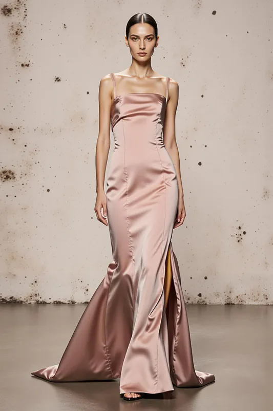 Light Pink Mermaid Long Evening Dress with Slit sold by Zapaka