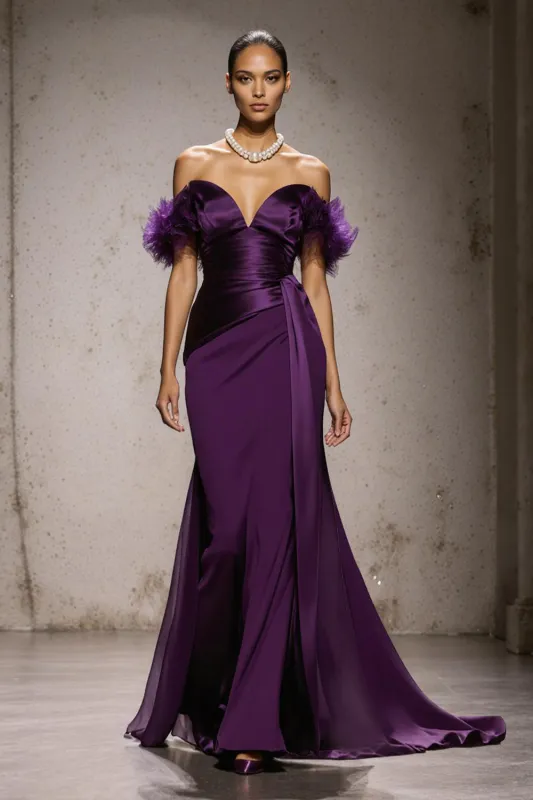 Purple Off The Shoulder Mermaid Long Pageant Dress sold by Zapaka