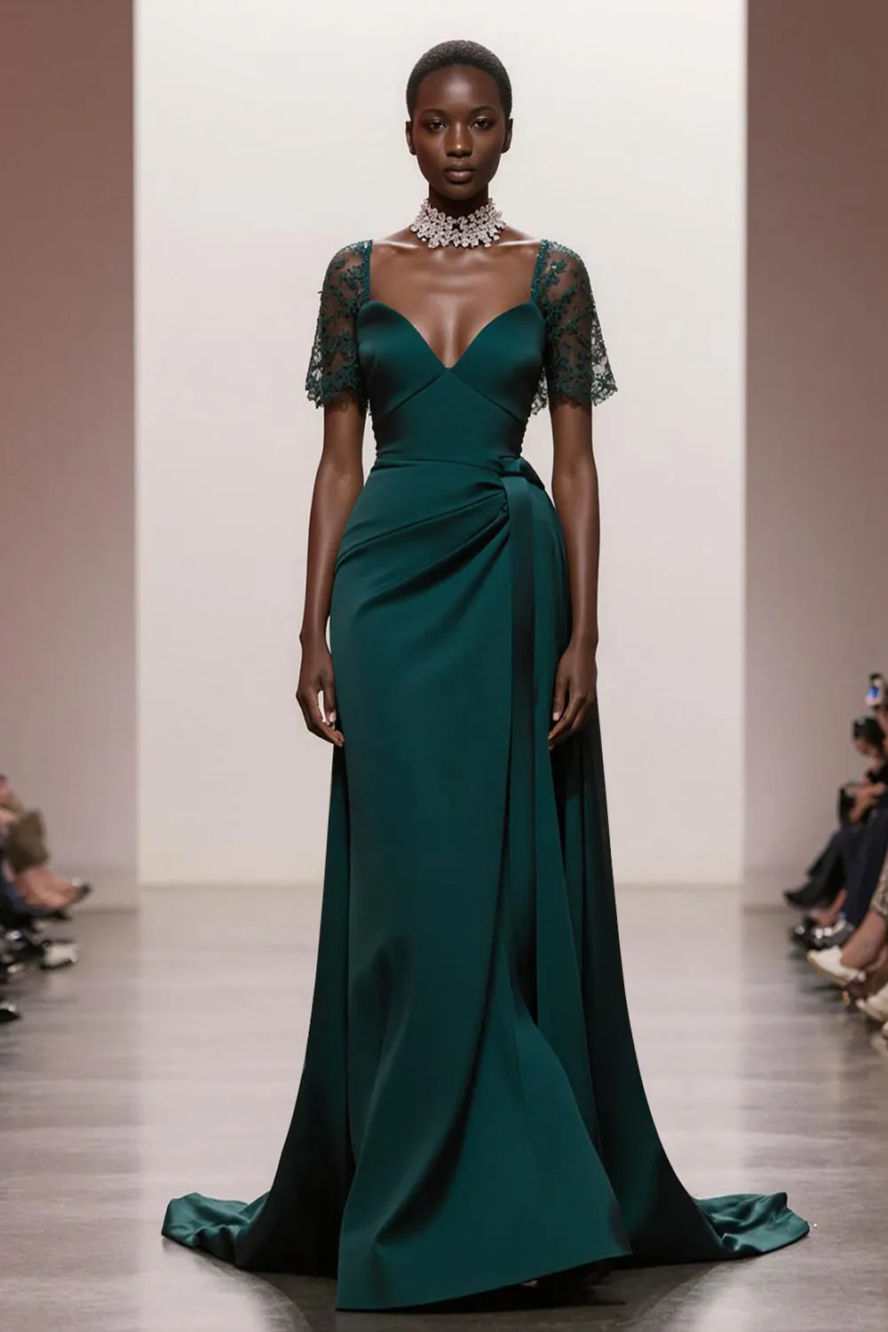 A-Line Dark Green Short Sleeve Pageant Dress sold by Zapaka