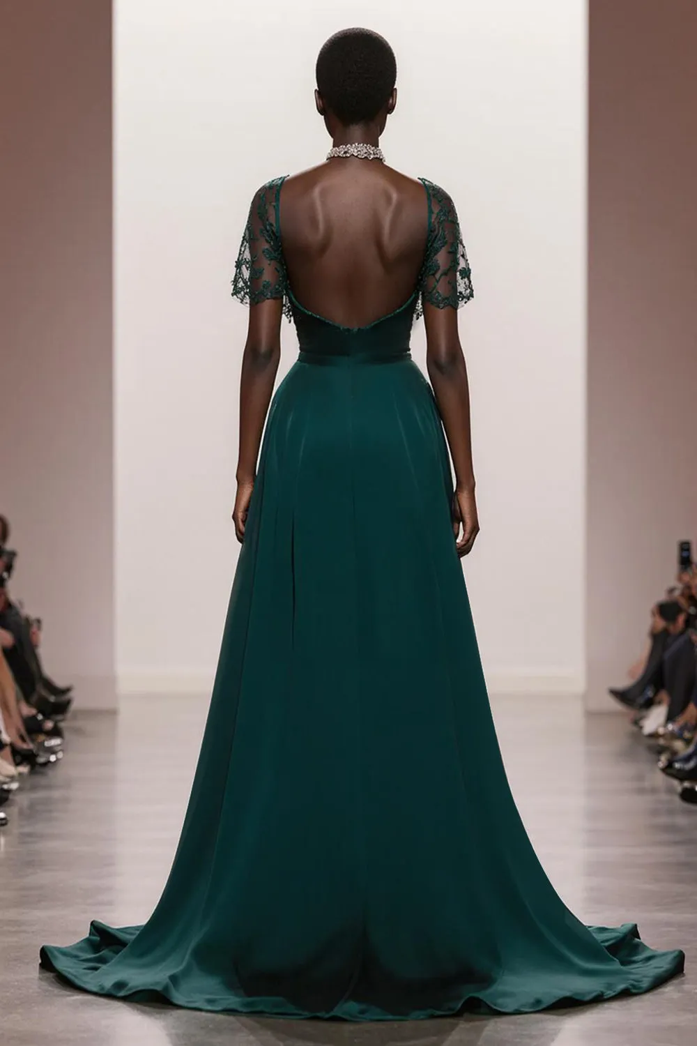 A-Line Dark Green Short Sleeve Pageant Dress sold by Zapaka product image thumbnail 2