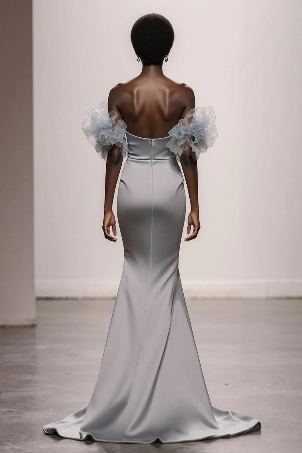 Mermaid Off the Shoulder Ruffles Silver Sequin Pageant Dress sold by Zapaka product image thumbnail 2