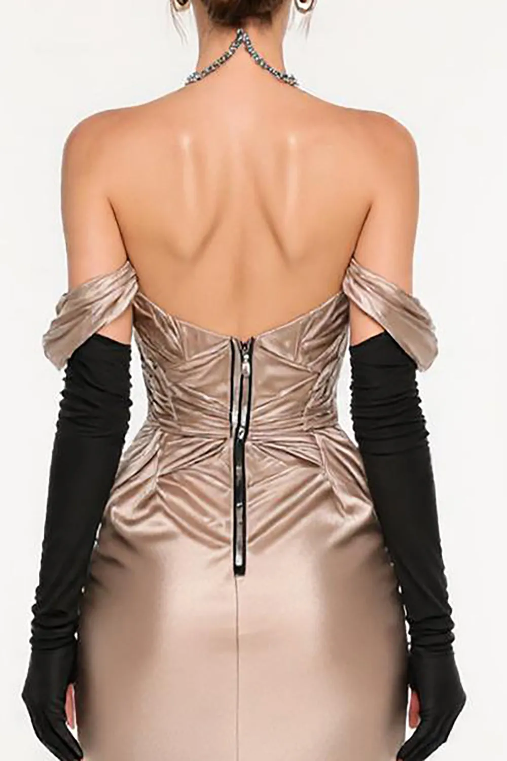 Champagne Sheath Satin Off The Shoulder Pageant Dress sold by Zapaka product image thumbnail 4